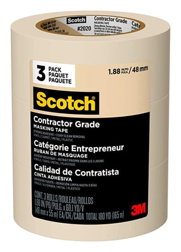 3M 2020-48EP3 1.88" x 60.1yd (48mm) Scotch Contractor Grade Masking Tape (3pk)