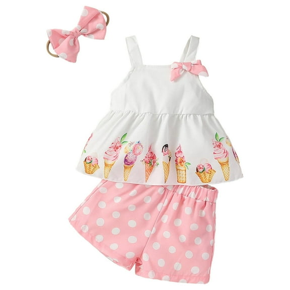 Toddler Baby Girls Set Sleeveless Sling Sweet Tube Print Tops   Dots Shorts Outfit Summer Outdoor Girls Clothes
