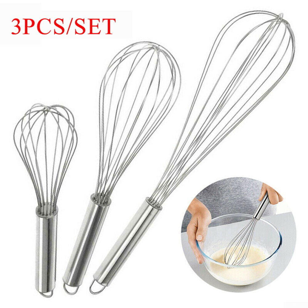 Set of 3 STAINLESS STEEL BALLOON WIRE WHISK SET WHIP MIX STIR BEAT 8/10/12 inch 