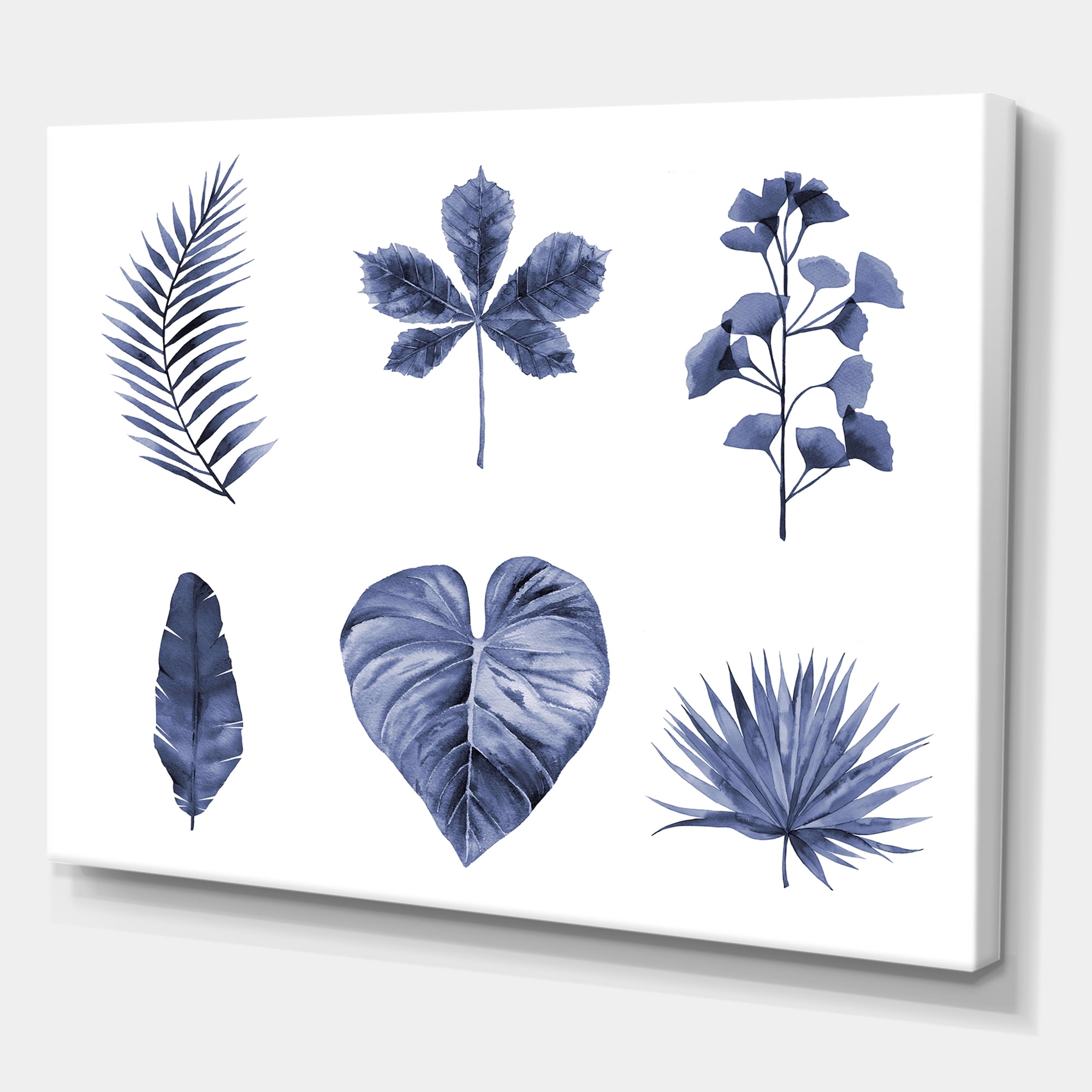 Designart ' Abstract Set Of Plant Leaves Blue ' Traditional Canvas Wall Art Print
