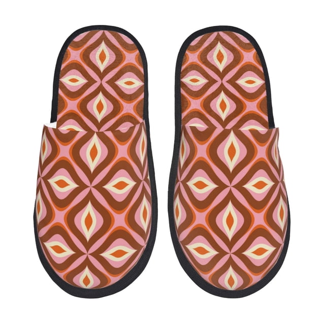 Fotbe 70s Retro Style Pantuflas Peludas para Mujer con Estampado, Zapatillas de Peluche, Zapatos de Invierno para Casa, Uso Interior y Exterior-Medium