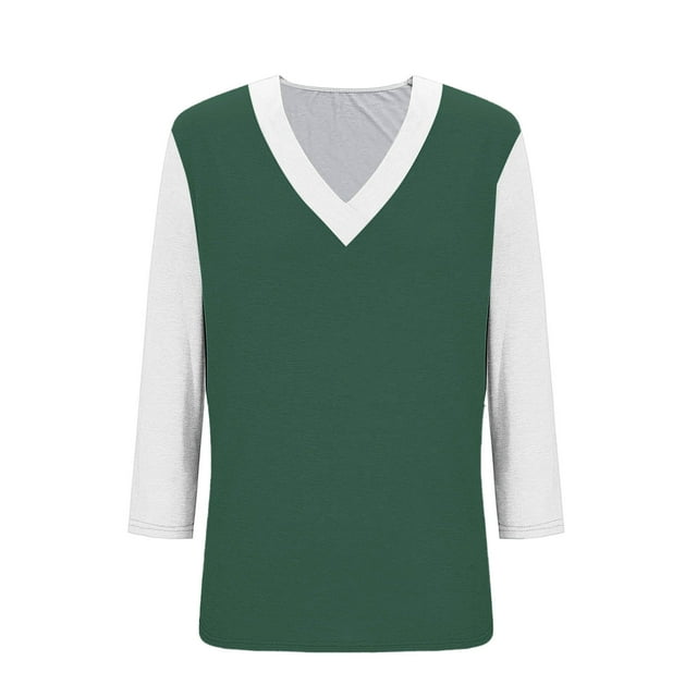 VSSSJ Tunique Décontractée Col en V 3/4 pour Femmes, Coupe Ample, Mode Confortable, T-Shirt d'Été Vert TTG