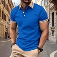 thumbnail image 2 of YLSDY Mens Sports Shirts Casual Short Sleeve Athletic T-Shirts Slim Fit Classic Buttons Contrast Collar Shirt Blue M, 2 of 3