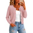 thumbnail image 4 of Women's Button Down Crew Neck Knit Sweater Cardigans, Solid Color Long Sleeve Cardigan Loose Fit Thin Cardigans Chic Tops Vintage Sweater Lightweight Cardigan Fashion Clothing,Pink,S, 4 of 5