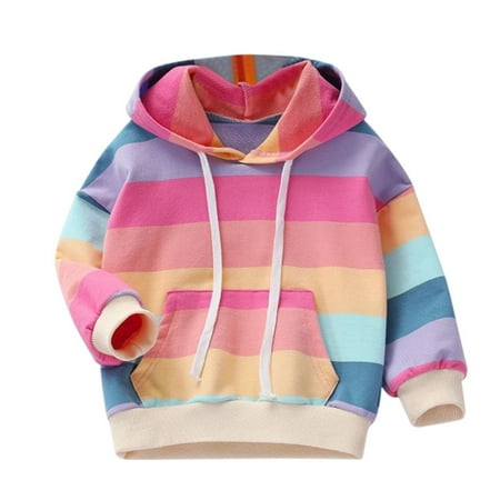 

SYNPOS Baby Girl Jacket Toddler Rainbow Hoodie Sweatshirt with Pocket Long Sleeve Hooded Winter Coat Fall Outwear