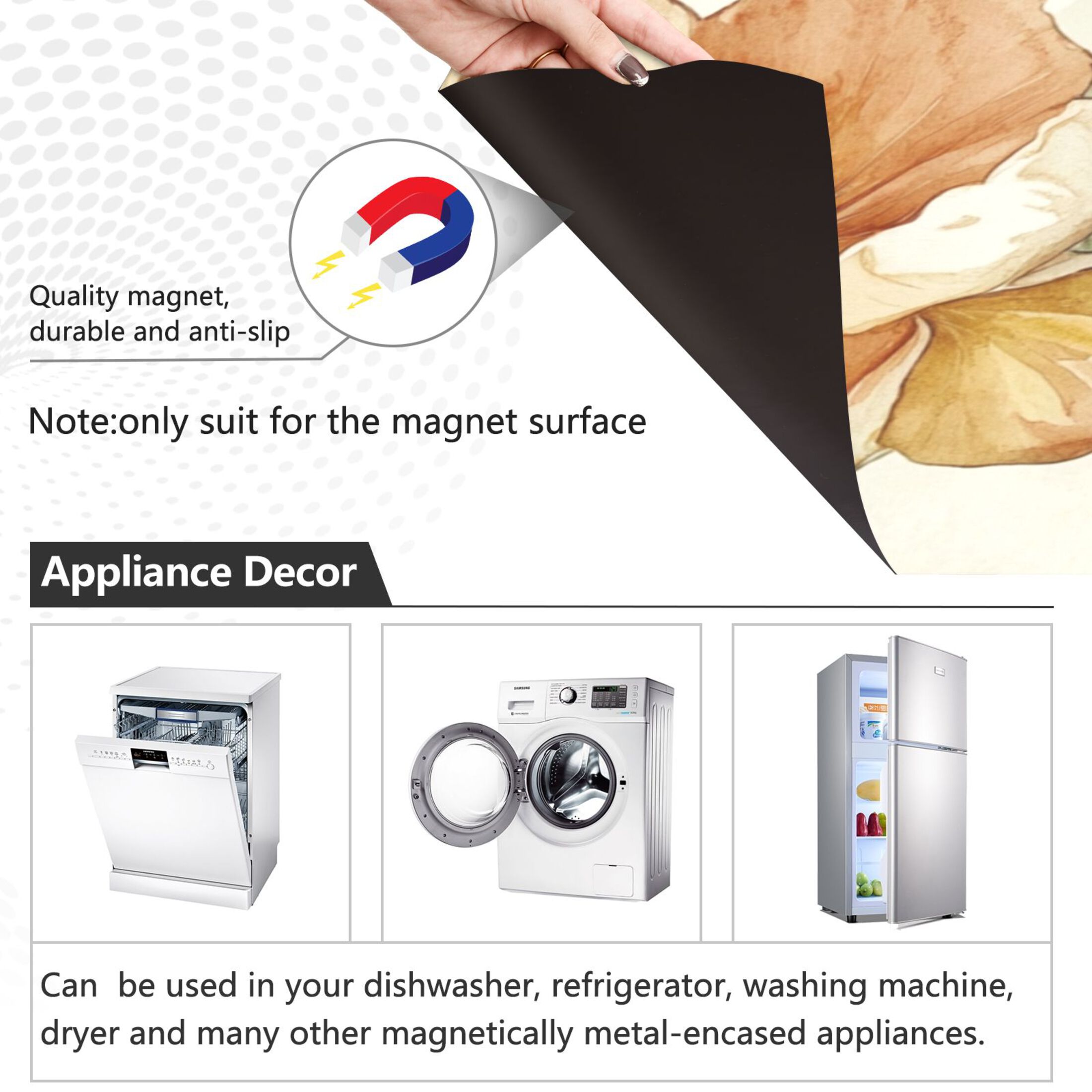 Dishwasher Magnetic Sticker 23x26 Inch Refrigerator Magnetic Sticker Washing Machine Magnetic Sticker Kitchen Panel Magnetic Sticker Home Decor Vibrant Gold Flowers