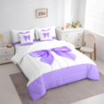 thumbnail image 3 of Feelyou Kids Ribbon Purple Bedding Comforter Set 7pcs, Watercolor Ribbon Queen Bedding Sets, Modern Fashion Bowknot Reversible Queen Sheet Sets, Lightweight Room Decor, 3 of 8
