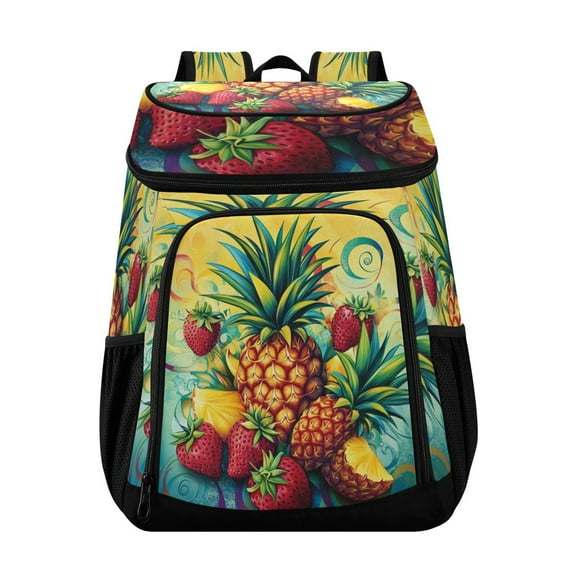 36 Can Capacity Insulated Backpack Cooler Lunch Bag for Picnics, Camping Pineapples and Strawberries