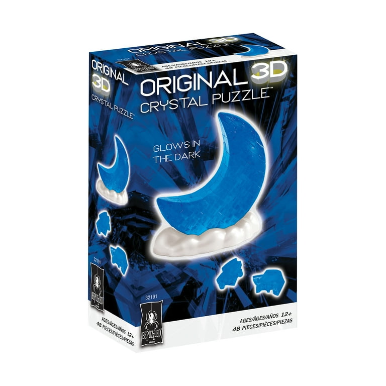 BePuzzled 3D Crystal Puzzle - Glow-in-the-Dark Moon (Blue): 48 Pcs