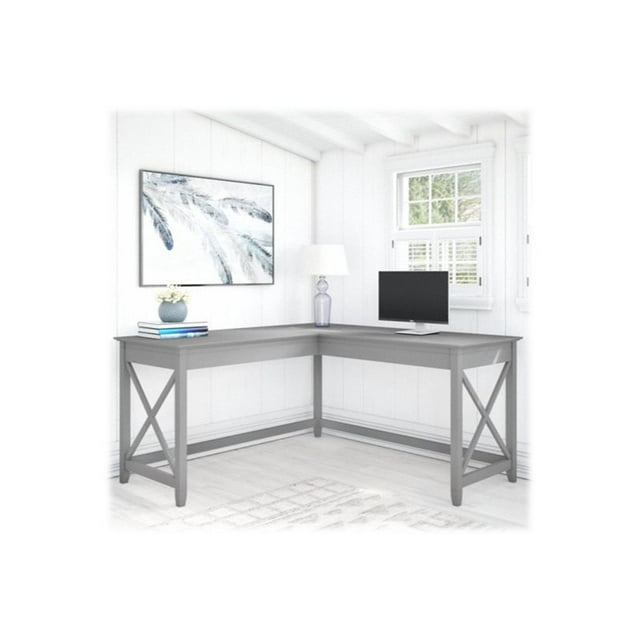 Bush Furniture Key West 60W L Shaped Desk, Cape Cod Gray