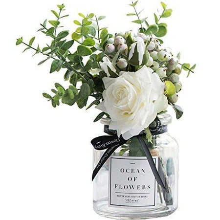 - Ins Style Vase with Artificial Flower Set 1 Piece Fake Rose Berry Leaf Floral Flower Arrangement Glass Rose