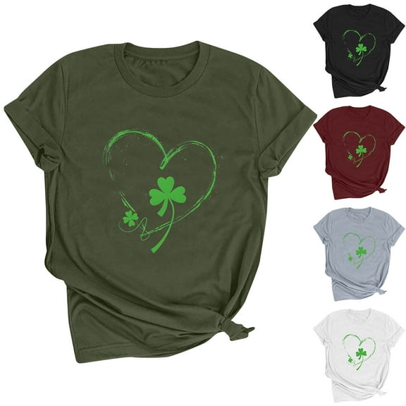 ZZwxWA Short Sleeve St. Patrick's Day Tops for Women Irish Lucky Clover Shamrock T-Shirts Loose Crewneck Festival Graphic Tees
