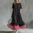 thumbnail image 6 of Karymi Womens Dresses Color Block Midi Dress, Crew Neck Short Sleeve Contrast Red Piping Ruffle Hem Stripe Layer Loose Shift Dress With Side Pockets Spring Dresses for Women, 6 of 7