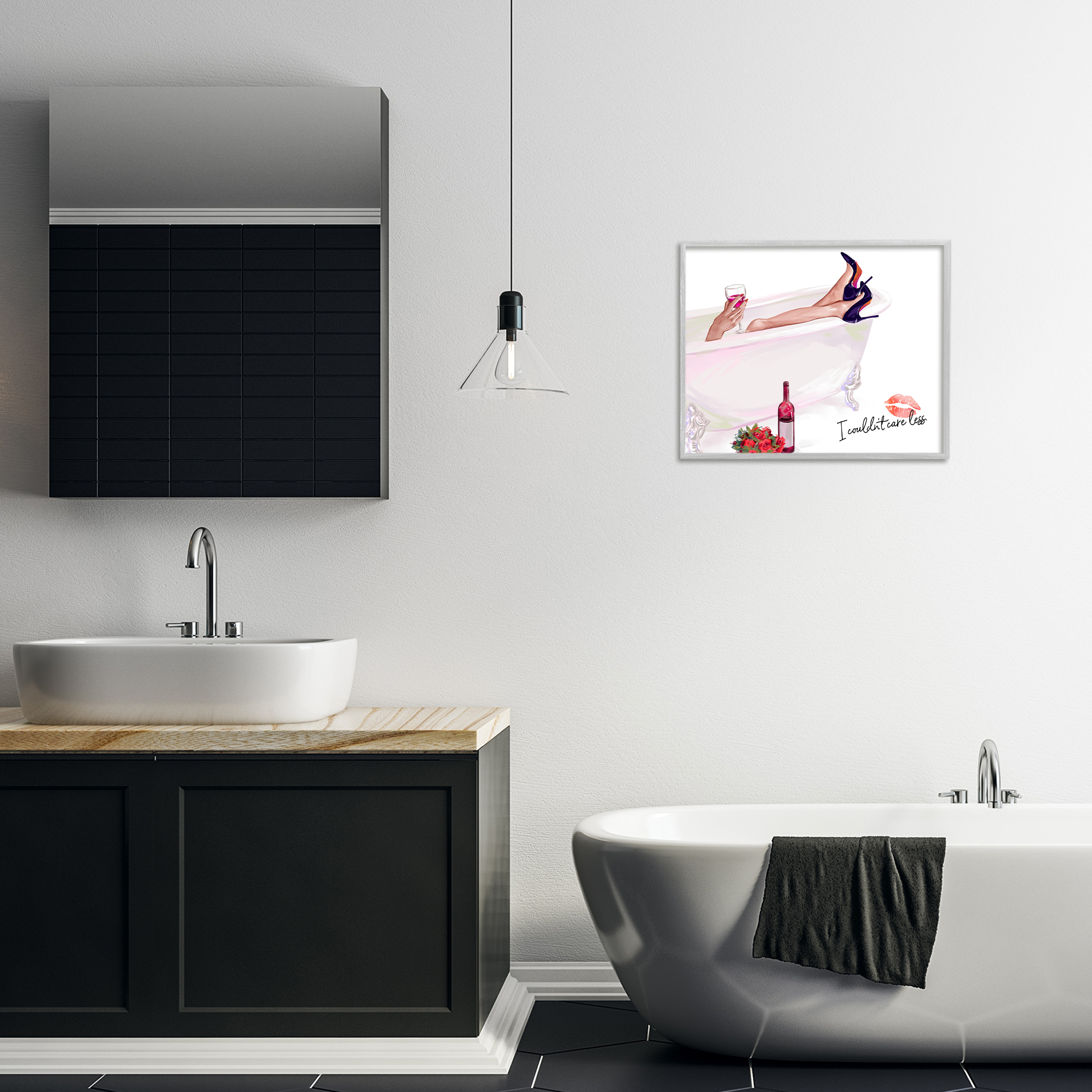 Couldn't Care Less Tub Gray Framed Giclee Art, design by Ziwei Li