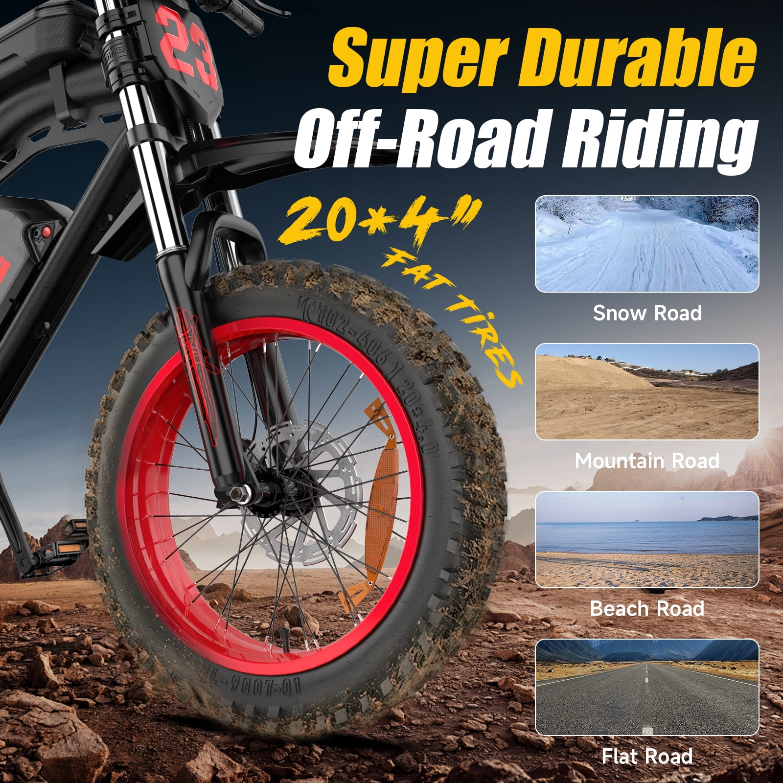 Electric Bike for Adults 3000W, 52V 40Ah Long Range E-Bike, 85 Miles Fat Tire Electric Mountain Bicycle, 20"x4" Electric Dirt Bike, Full Suspension 7-Speed Shimano, Off-Road Ebike, UL2849, Black