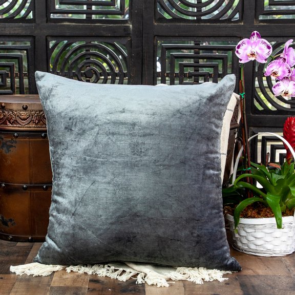 Nassau Collection Handcrafted Solid Square Throw Pillow - 18" - Charcoal