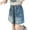 Blue, variant on Huanglei Girl's Casual Elastic High Waist Denim Shorts Cargo Pants With Pocket