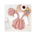 thumbnail image 4 of SAYOO Baby Girls Suspender Pants with Hat, Adjustable Straps Plain Knitted Ruffle Overalls, High Waist Short One-Piece Jumpsuit, 4 of 9