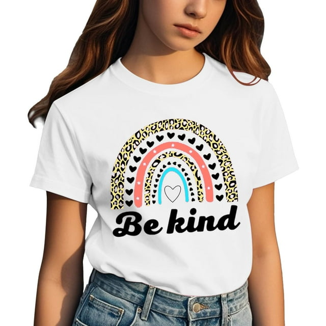 T-shirts pour Petites Filles Imprimé Pailleté Blouse à la Mode Été Col Rond Manches Courtes Hauts Chemises pour Enfants Taille 6-7T