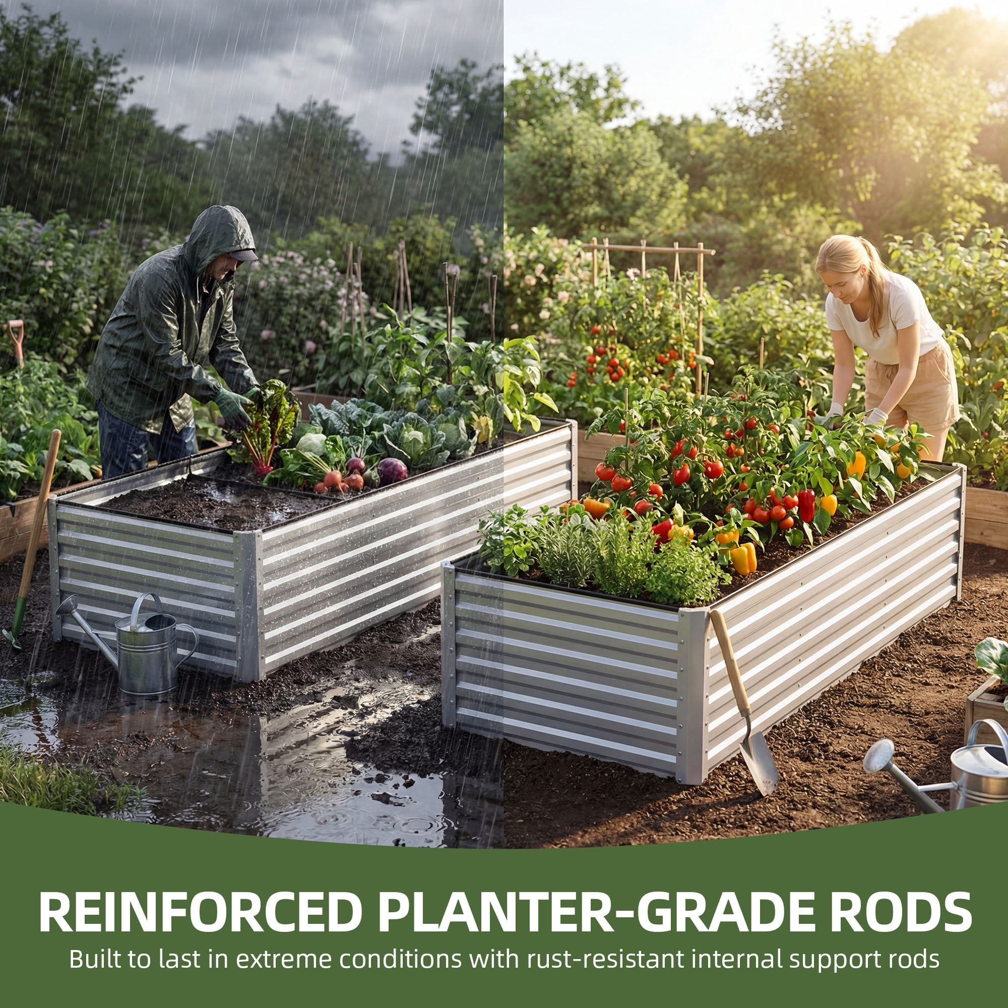 Uforic Galvanized Raised Garden Bed Kit, Metal Planter Box with Gloves, Metal Raised Garden Beds for Vegetables,Silver,8x4x2ft