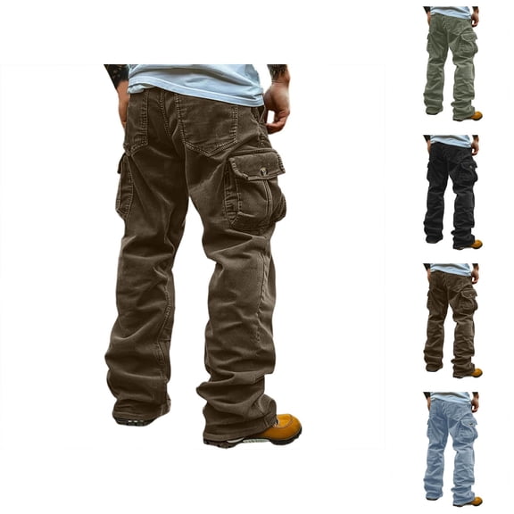 Corduroy Cargo Pants for Men 2025 Fall Winter Loose Casual Windproof Work Pants with Pockets Trousers