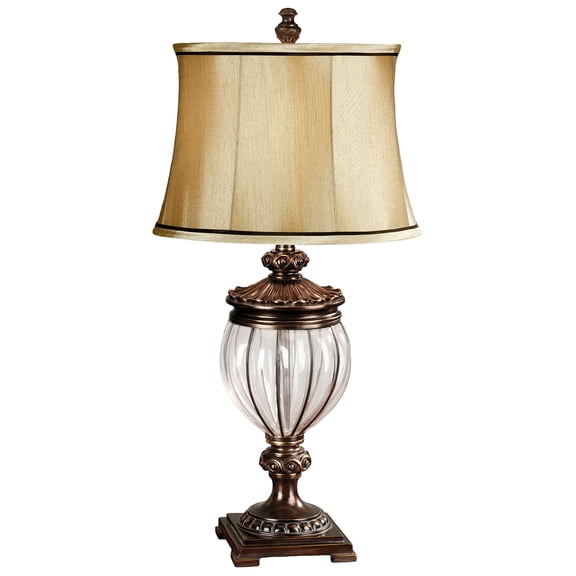 Beaumont Table Lamp with Metal-Caged Clear Glass Orb and Antique Bronze Metallic Finish