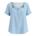 thumbnail image 4 of Kezqiaxn Button Down Shirts for Women Striped Short Sleeve Square Neckline Work Blouse Dressy Summer Tops Plus Size Fashion, 4 of 8