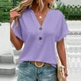 thumbnail image 4 of Purple Women's Short Sleeve T-shirt, Women Loose V Neck Short Sleeve Tops Casual Pure Color Lace Summer Shirts Blouse,Women's Short sleeve T-shirt M, 4 of 8