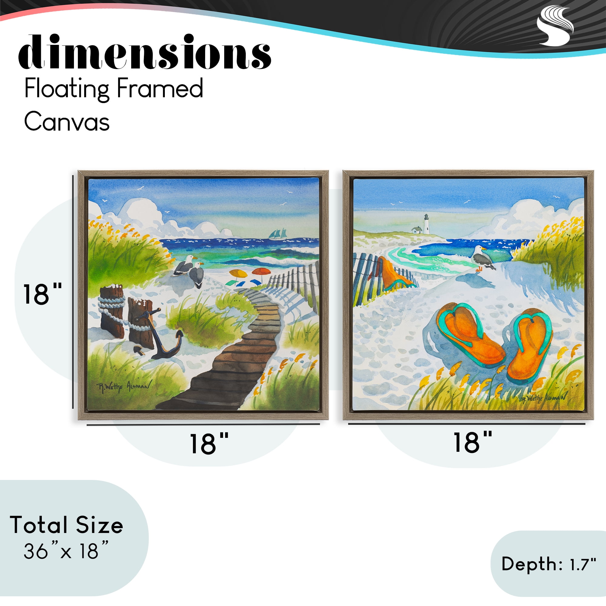 Stupell Industries Boardwalk Through Beach Scenery 2 Piece Brown Framed Floater Canvas Set, design by Robin Altman