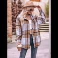 thumbnail image 4 of Camisa Clásica A Cuadros de Larga con Capucha para Mujer, Chaqueta Informal con Botones, Cárdigan de Lana y Bolsillos Laterales. Caqui XXL, 4 of 10