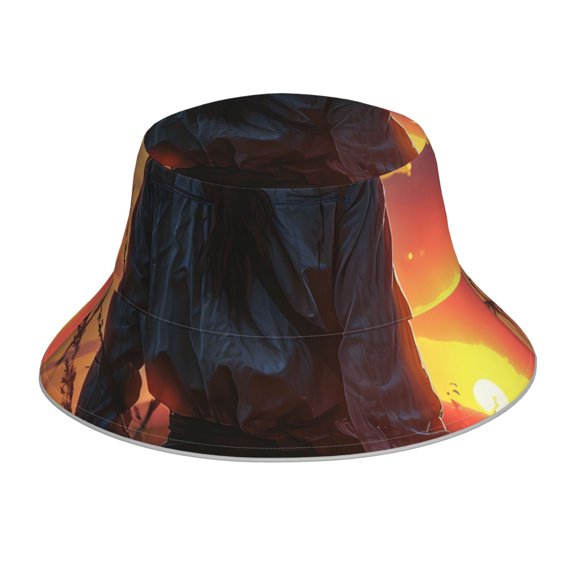 Honeii Sunset Western Cowgirl for Unisex Bucket Hat Waterproof Rain Hat Reversible Shiny Rave Bucket Hat for Concert Festival Boonie Cap