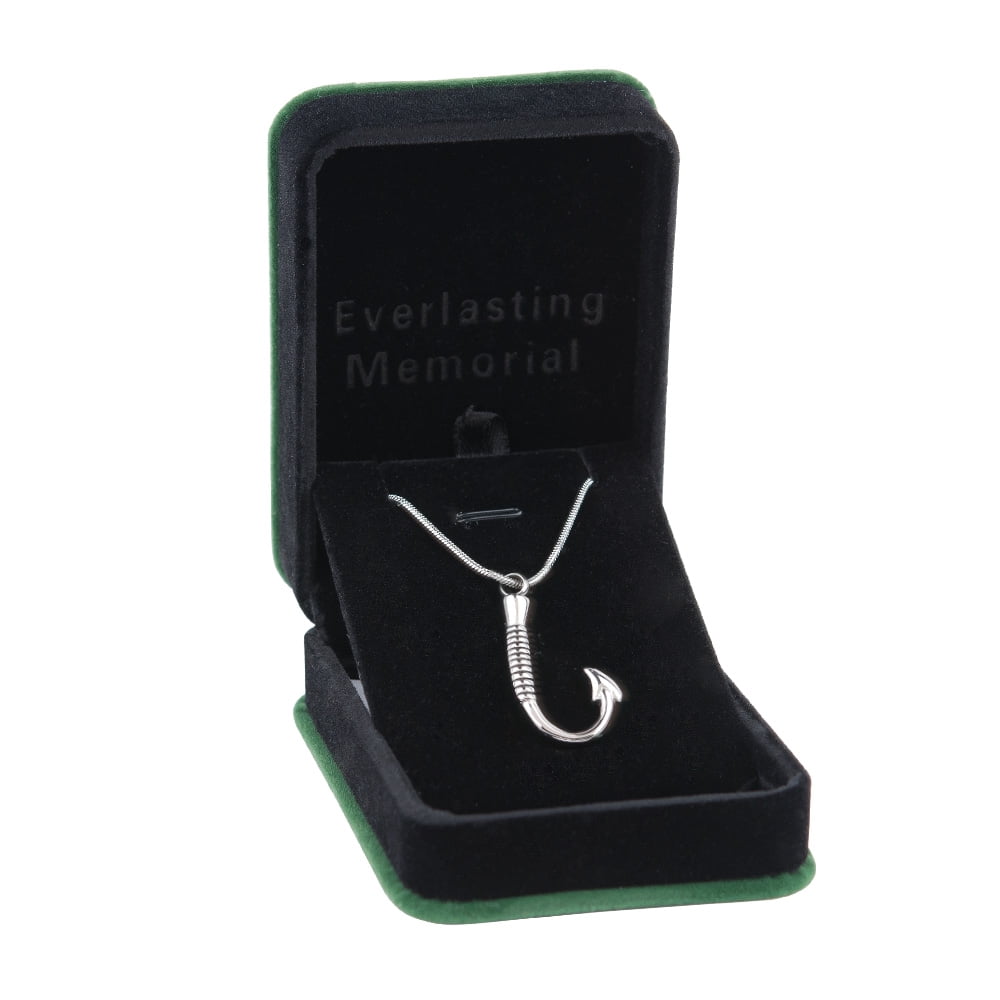 Memorial Necklace Premium Silver Fishing Hook Ashes Container Stainless Steel Cremation Jewelry with Free Funnel kit and Velvet Jewelry Box