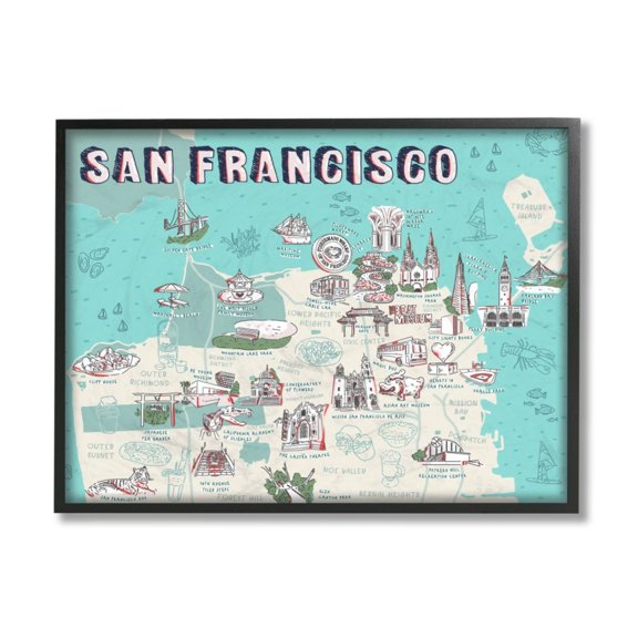 Stupell Industries San Francisco California City Map Tourist Destinations Design by Ziwei Li
