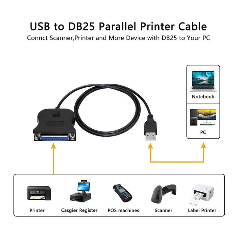 Printer Adapter Cable USB 2.0 Male DB25 Female Printing Converter Cables Computer Machine Accessory - Walmart.com