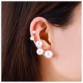thumbnail image 2 of Boho Pearl Ear Climber Earrings Gold Pearl Ear Crawler Earrings Gold Pearl Ear Cuff Clip Earrings Pearl Stud Earrings Jewelry for Women(Gold Right), 2 of 7