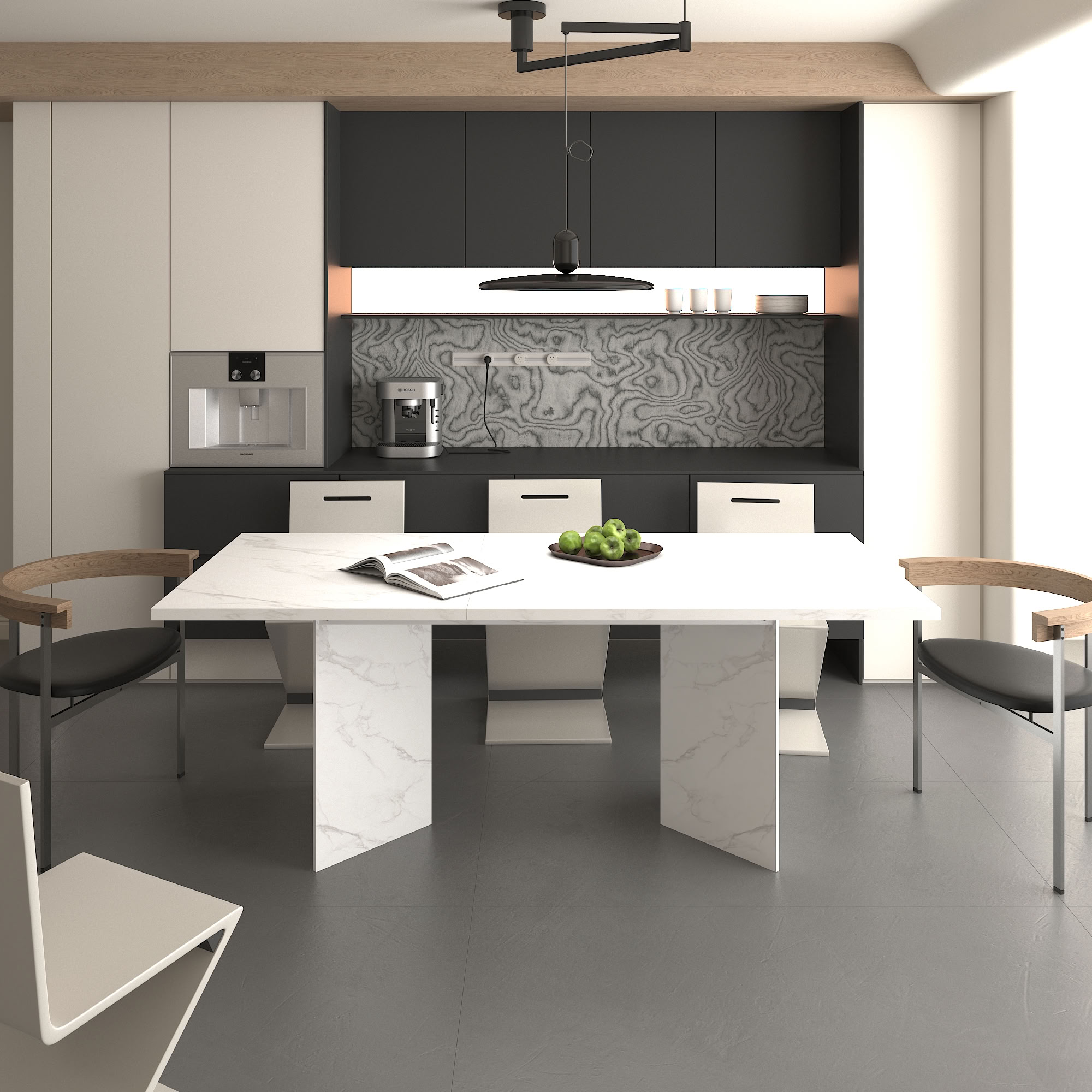 MAYEERTY Extendable Rectangular Dining Table for 6-10 People, Modern Kitchen Dinner Table with Silent Lockable Extension Rails, for Home, Apartment, Dining Room, Kitchen, Dinner Party