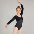 thumbnail image 5 of MKOSPLRT Kid Girl Velvet Fitness Bodysuit Tumbling Dancewear Ballet Dance Leotard V-Neck Tank Unitard Gymnastics Outfits Black 11-12 Years, 5 of 6