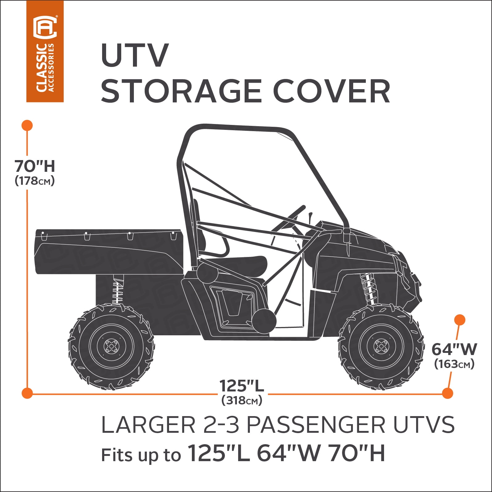 Classic Accessories QuadGear UTV Storage Cover, Fits UTVs up to 125"L x 64"W x 70"H, x-large, Black