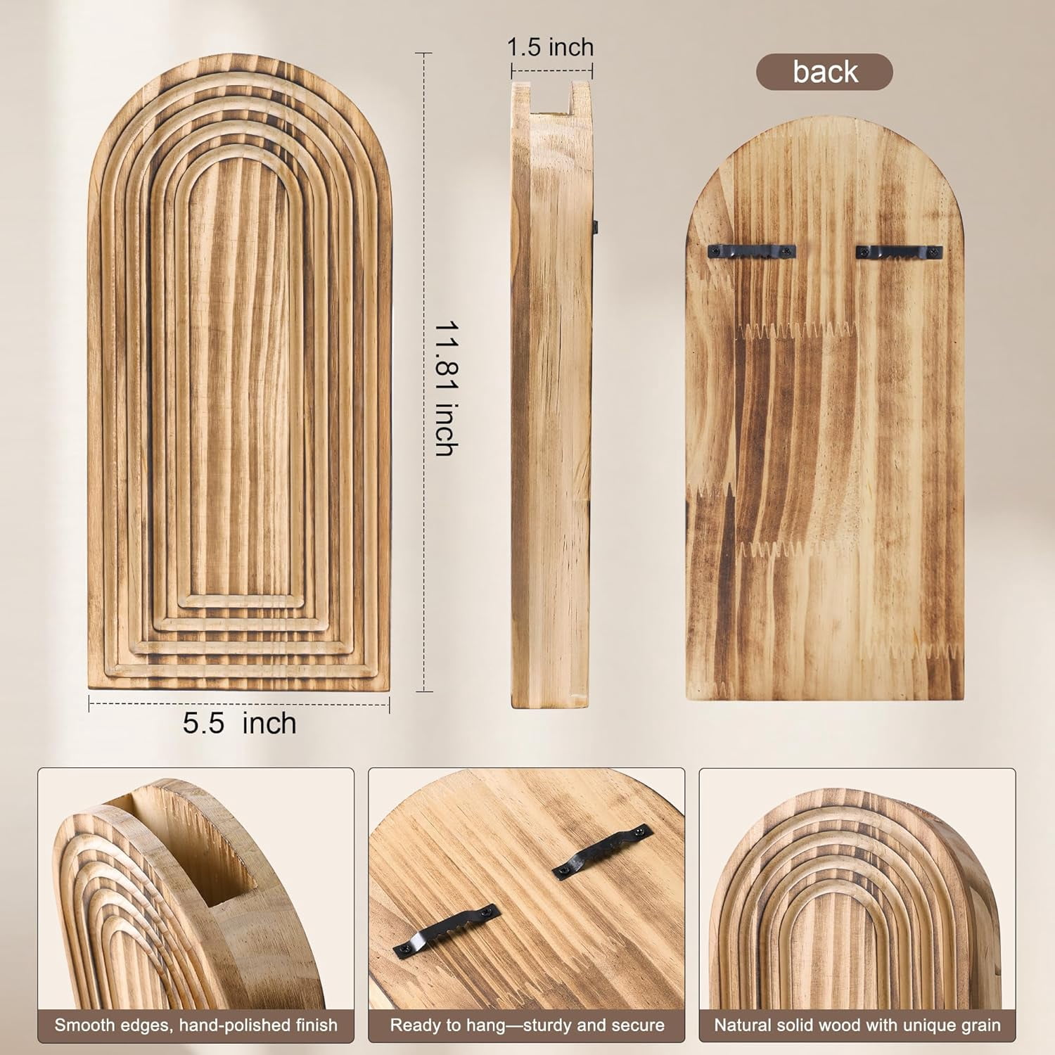 Wooden Wall Vase Set of 2, Wall Hanging Planter Modern Farmhouse Wall Decor for Boho Wall Decor for Indoor Entryway Hallway Bathroom Living Room Dining Room