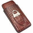thumbnail image 7 of Brown Leather Holder 3 Tube Travel Cigar Case Boxes Cedar Humidor With Cutter, 7 of 7