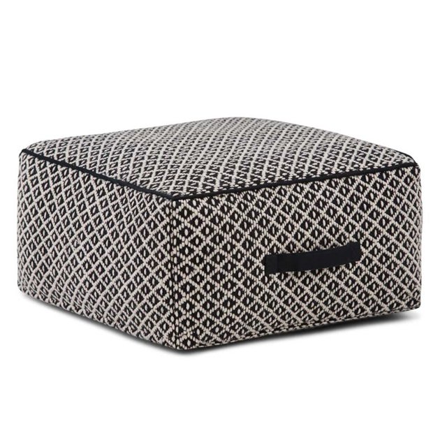 Simpli Home Pouf Carré à Motifs Olsen en Noir et Ivoire