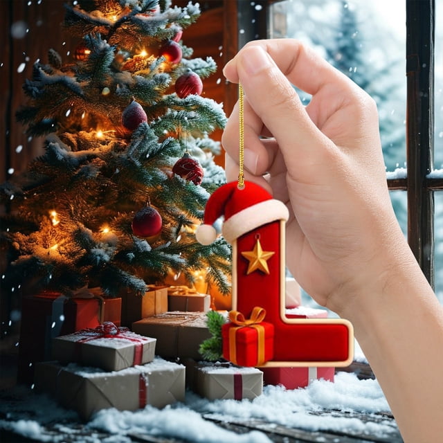 HHBEAUTY Christmas Ornaments for Tree Decorations, 26 Letter Decorative Hanging Christmas Alphabet Letters DIY Craft Ornaments for Christmas Tree, 2D Acrylic Christmas Tree Hanging Decor