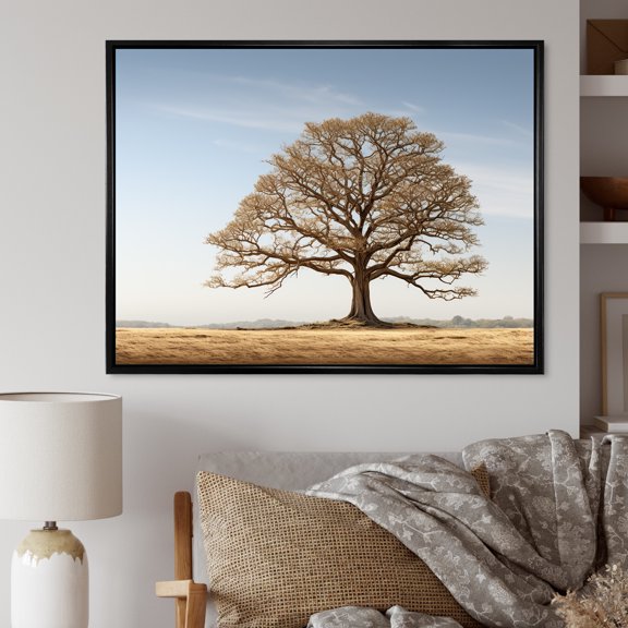Designart "Earthy Oak Contours" Tree Oak Floater Framed Canvas Wall Art
