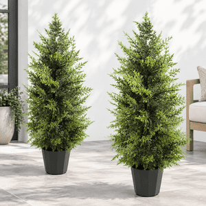 3ft Artificial Cedar Cypress Topiary Trees 2 Pack Potted Faux Outdoor Plants