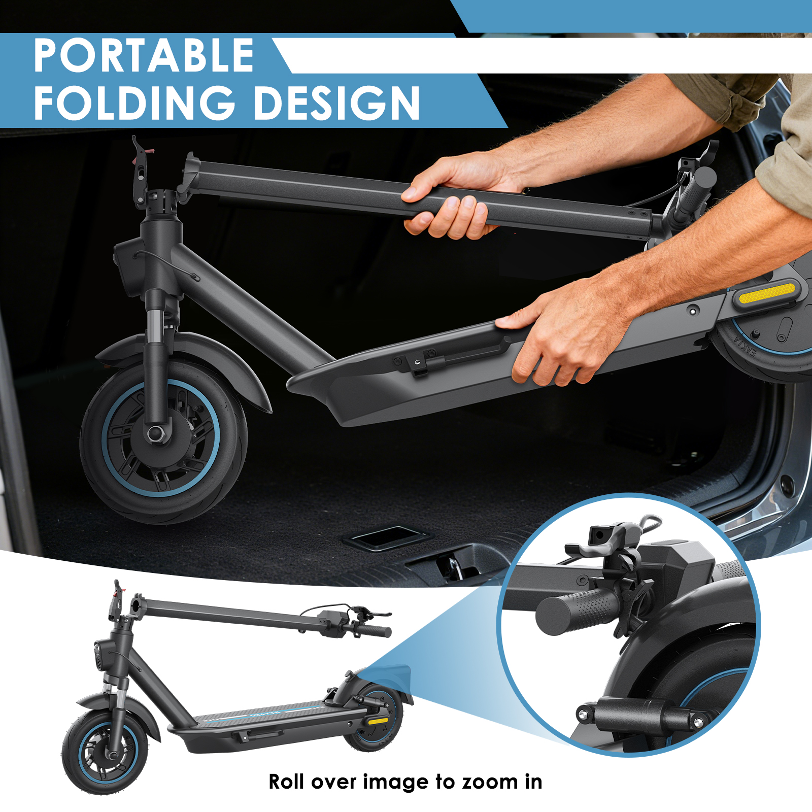 500W Motor Electric Scooter 10" Solid Tires, up to 25MPH and 30Miles Long-Range Portable Commuting Scooter