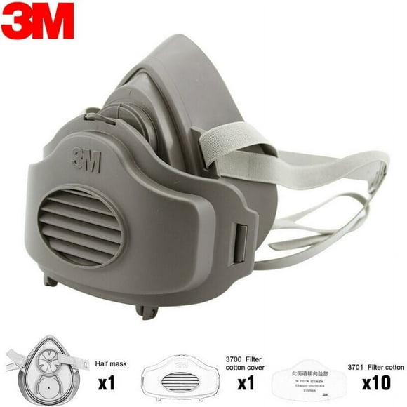 3M 3200 Half Face Mask + 3701 Cotton Filter 10-Pack + 3700 Cotton Filter Cover 1