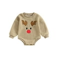 thumbnail image 2 of Baby Fleece Romper 6 12 18 24M Long Sleeve Round Neck Reindeer Embroidery Bodysuit Infant Winter Outfit, 2 of 10