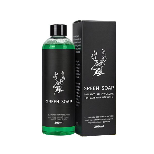 Jabón líquido verde para la limpieza de tatuajes, 300 ml, espuma densa, hidratante y calmante para tatuajes nuevos y antiguos, realza el color, vegano y libre de crueldad animal
