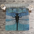 thumbnail image 3 of Ambesonne Grunge Quilted Bedspread Set 3 Pcs, Dragonfly Bug Turquoise, Queen Size, Turquoise Dark Blue, 3 of 3