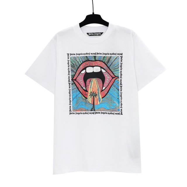 Versión correcta de 24 primavera y verano nueva palmera de coco serie de manga corta PA marca de moda camiseta de tendencia de pareja con estampado de ángel2258 blanco